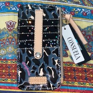 CONSUELA LEOPARD CARD ORGANIZER WALKET NWT Black. Tan & Gray + Stars LEATHER NEW